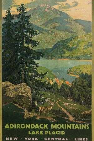 Adirondack Mountains, Lake Placid, Railroad Poster - Wall Art Print, 16x24