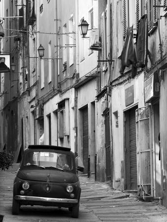 Fiat Driving in Narrow Street, Sassari, Sardinia, Italy - Photographic Print, 12x16