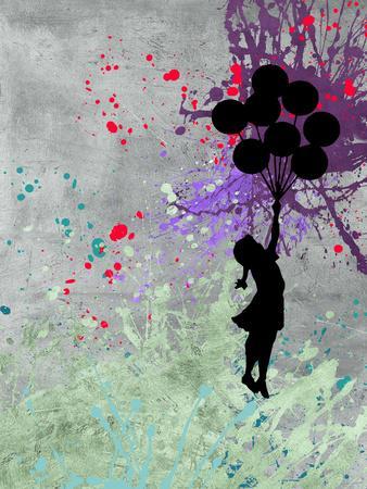 Flying Balloon Girl - Giclee Print, 12x16
