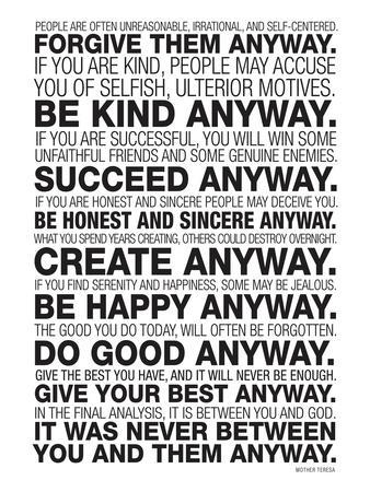 Mother Teresa Anyway Quote Poster - Wall Art Print, 12x16