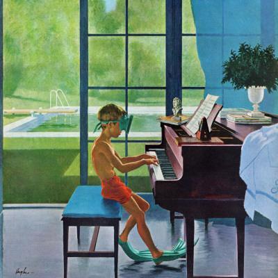 "Poolside Piano Practice," June 11, 1960 - Giclee Print, 16x16