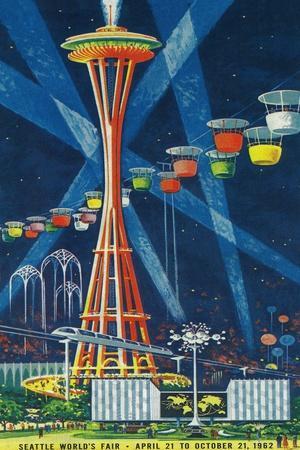 Space Needle Worlds Fair Poster - Seattle, WA - Wall Art Print, 12x18