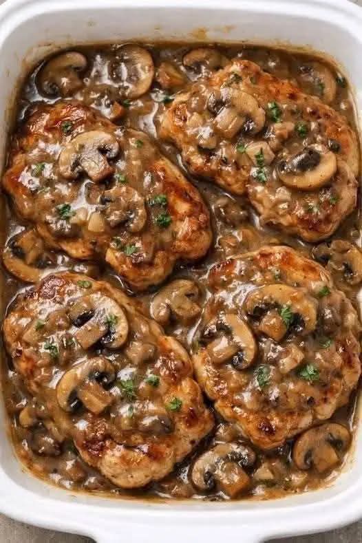 Savory Mushroom Smothered Beef Chops