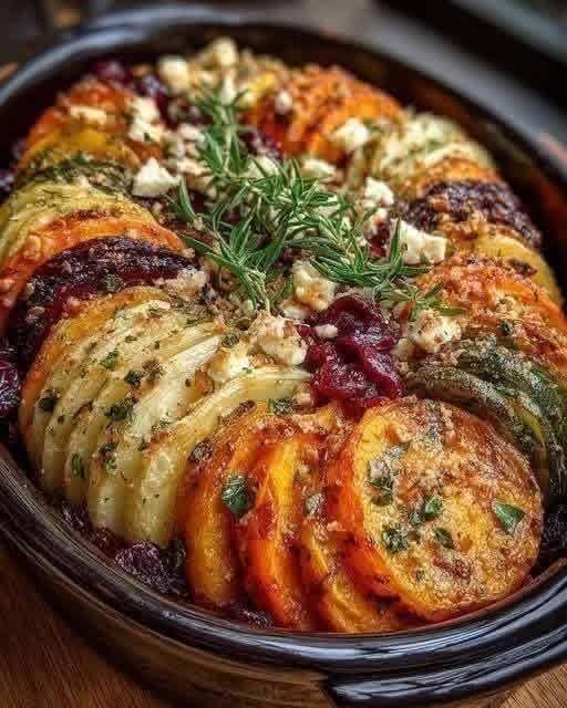Roasted Root Vegetable Tian with Feta and Rosemary